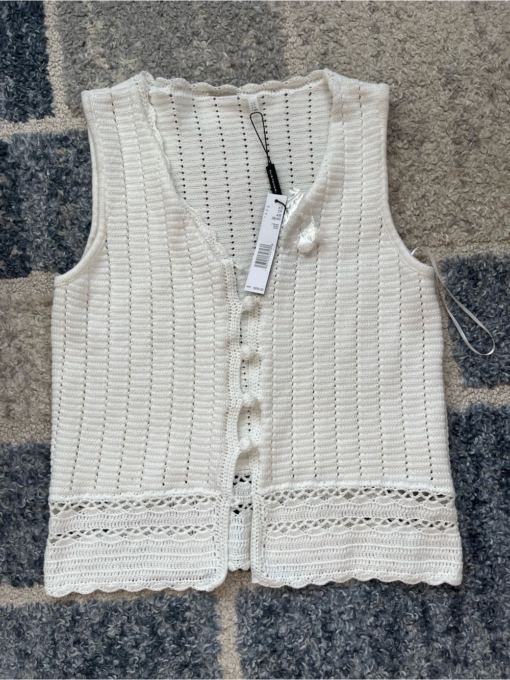 Elie Tahari Cream Crochet Knit Sleeveless Cardigan Vest